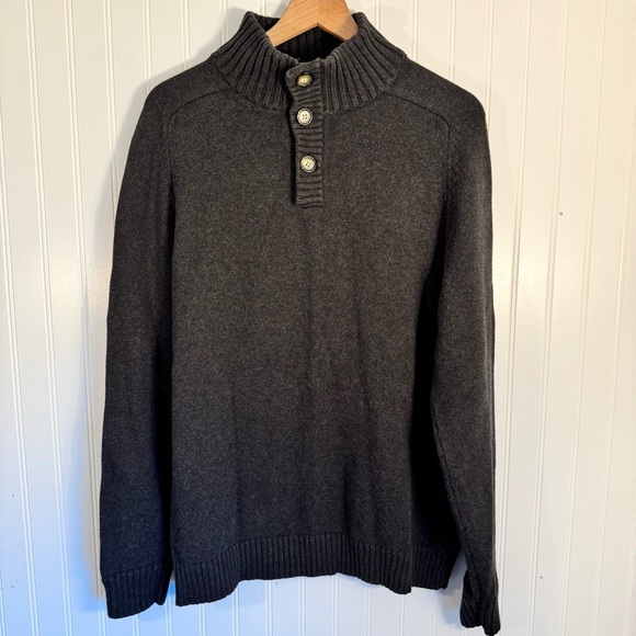 J Crew Men’s 1/4 Button Charcoal Gray Pullover Sweater 100% Cotton Size Large - Picture 1 of 8